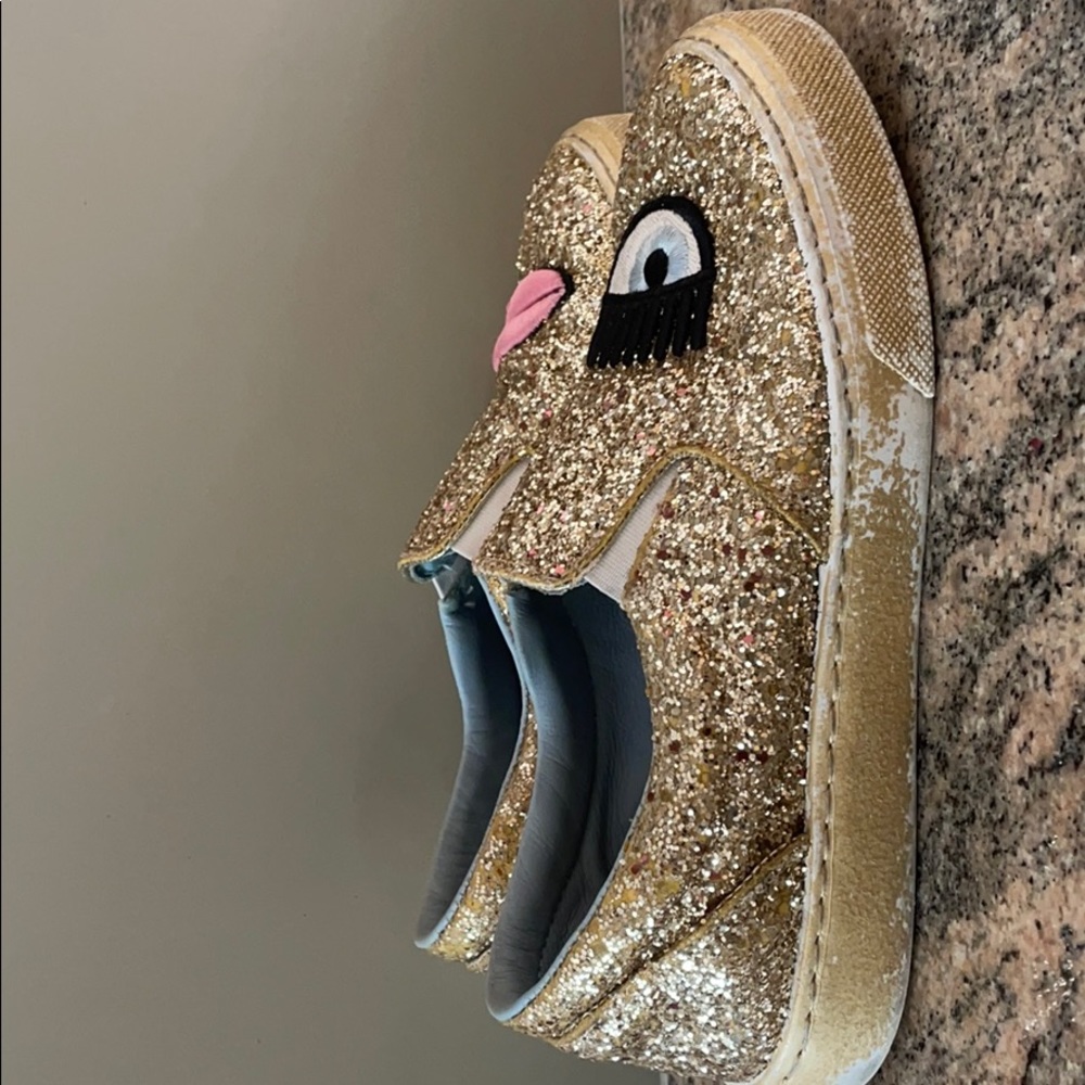 Chiara Ferragni Gold Glitter Eye Lips Shoes - Picture 4 of 7